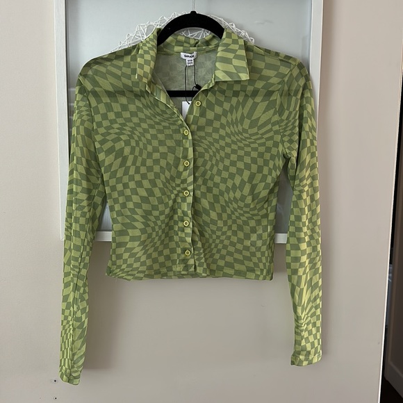 NWT GARAGE mesh button up long sleeve top - Picture 3 of 5